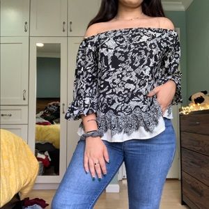 Black and White Ruffle Blouse